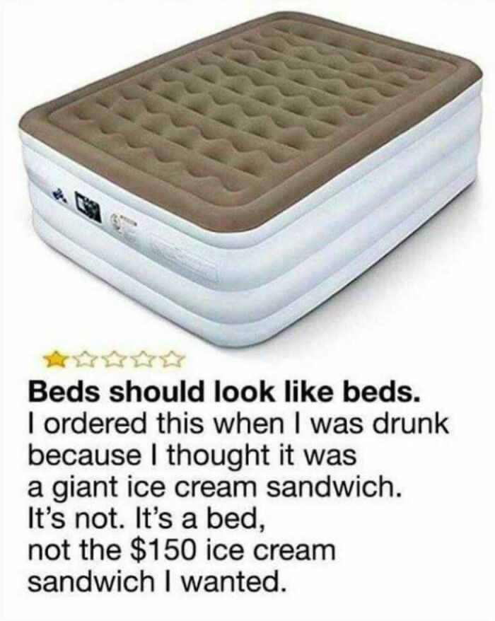 An inflatable bed that looks like a giant ice cream sandwich, an example of forbidden foods.