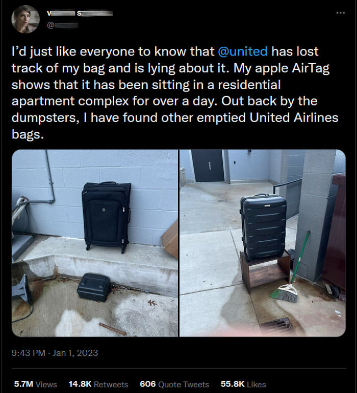 Luggage abandoned outside, a clear reality check for entitled people dealing with lost bags.