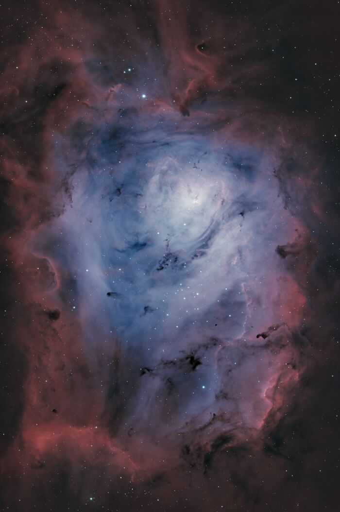 Blue and red nebula astrophotography with stars captured from Kentucky backyard