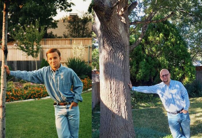 Me In My Parents Backyard Less Than A Year After We Moved In And Me Almost 30 Years Later When They Sold The House