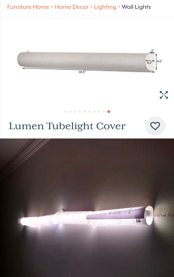 A DIY fail showing a rolled-up blueprint used as a Lumen Tubelight Cover, poorly imitating the original.