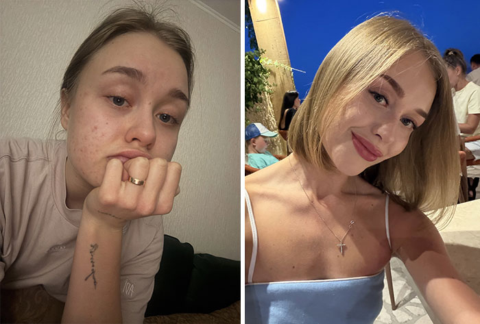 A woman looking sad, before and after leaving unhappy marriages.