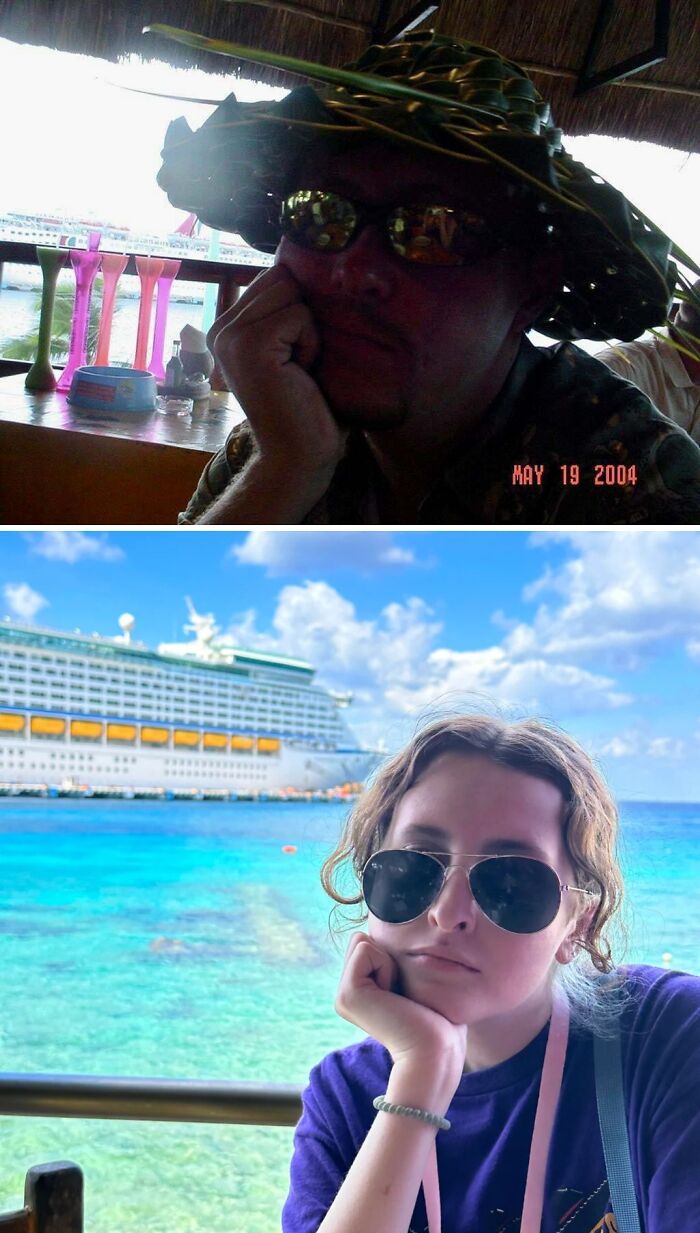 Father And Daughter, Same Spot In Cozumel, 19 Years Apart