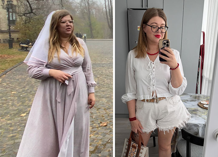 A woman looking completely different after leaving an unhappy marriage, showcasing her significant transformation.