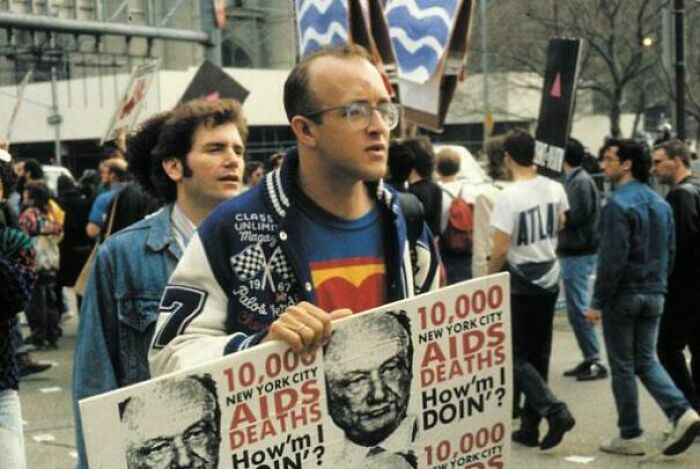 Artist Keith Haring Attending An Act Up Protest At City Hall In March 1989. He Would Die The Following February From Aids-Related Complications