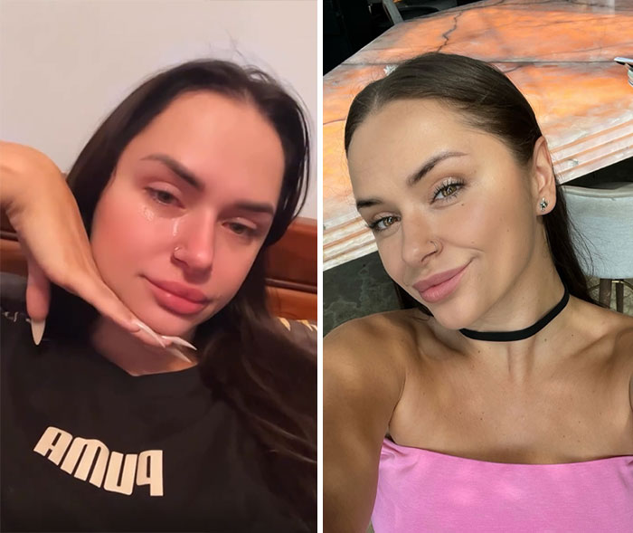 A woman looking completely different after leaving an unhappy marriage, with a remarkable before-and-after comparison.