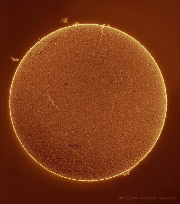 Close-up sun astrophotography showing solar prominences