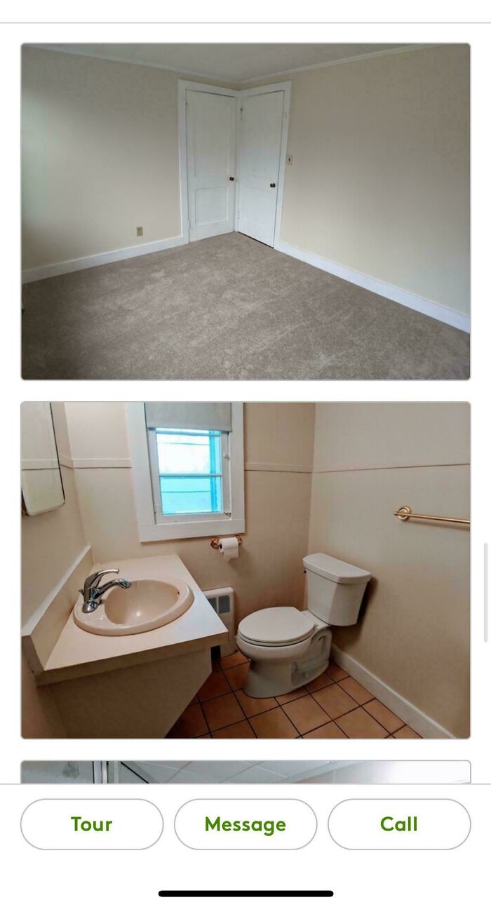 A small, poorly designed bathroom with a sink, toilet, and narrow window. This is a design fail.