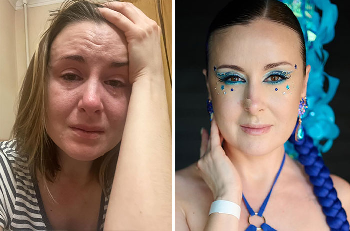 A woman looking completely different after leaving unhappy marriages, with a dramatic change.