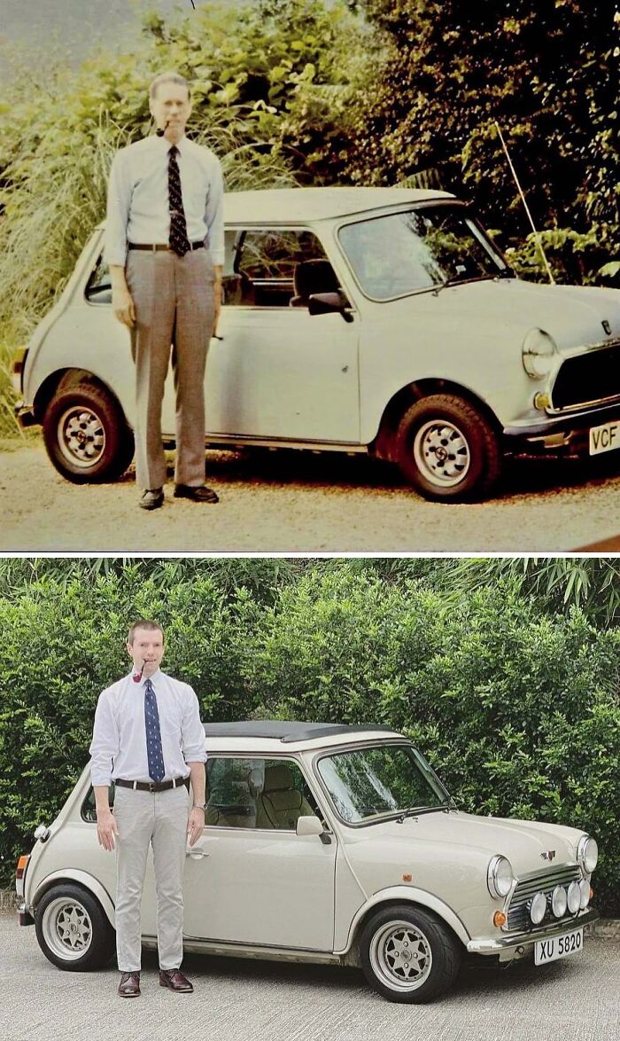 My Grandfather With His Mini, And Me With Mine
