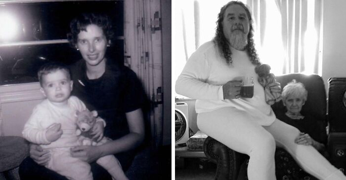 Same Mom, Same Me, Same Teddy Bear Some 55 Years Apart