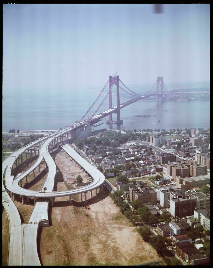 Aerial View Of The Nearly Completed Verrazano Bridge 1964