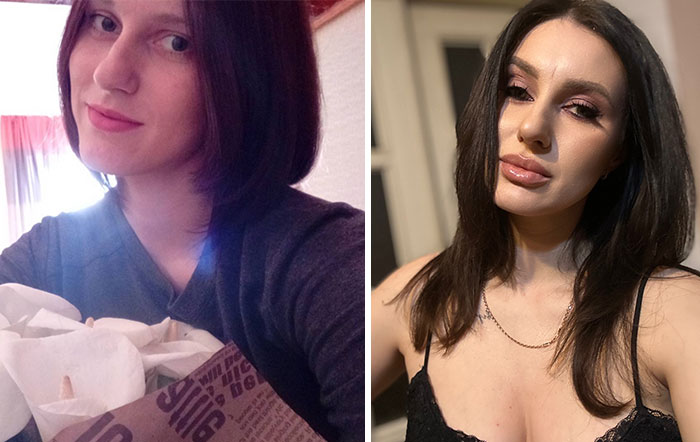 A woman before and after leaving an unhappy marriage, showing a noticeable transformation.