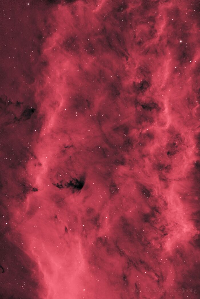 Close-up of red hydrogen nebula in astrophotos taken from Kentucky backyard