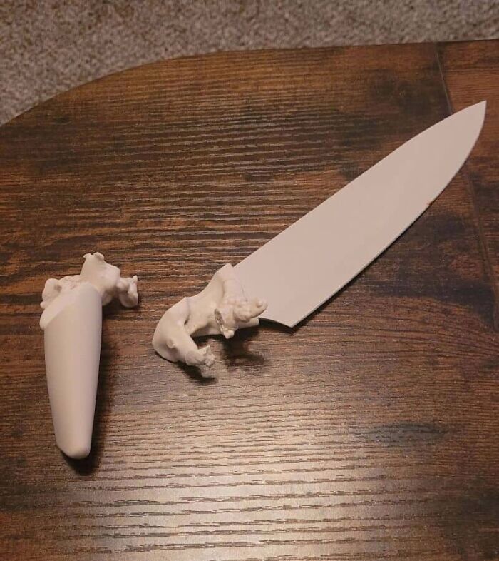 The Handle On One Of Our Basically New Kitchen Knives Melted In The Dishwasher And Fused To The Heating Element At The Bottom
