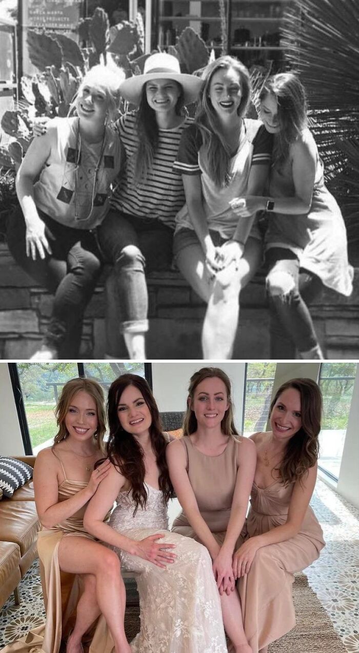 Ten Years Later, Three Of My Best-Girlfriends-Turned-Bridesmaids, Recreated Our Favorite Photo Together At My Wedding This Past Sunday!