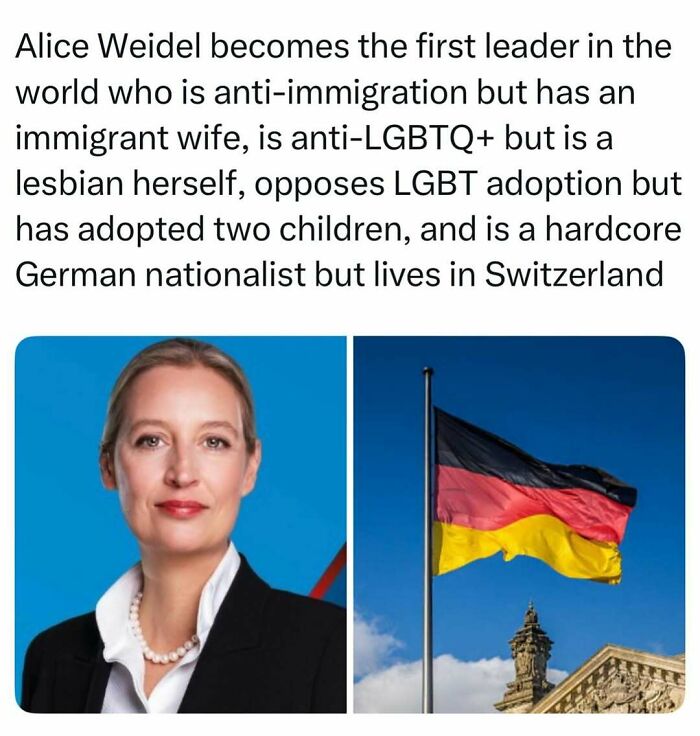 Side by side of Alice Weidel and German flag, featured in fascinating stories and random finds from the internet.