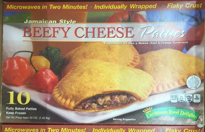 Package of Caribbean Beefy Cheese Patties, highlighting hilarious packaging fails.