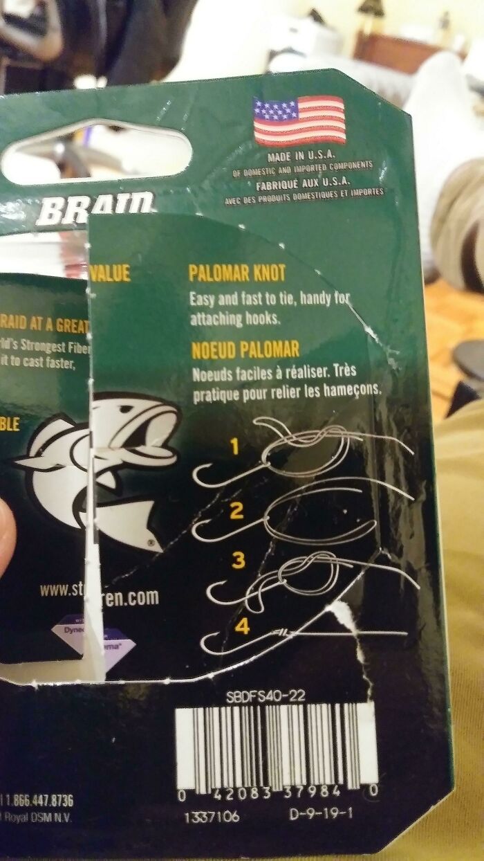 Instructions torn on cardboard package highlighting packaging fails.