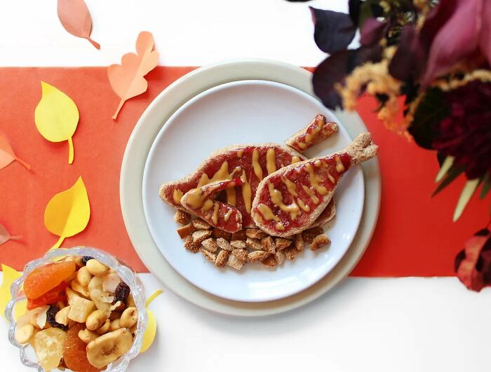 Sarah Rosado everyday food art of a roasted turkey on a plate made with toast and jam.
