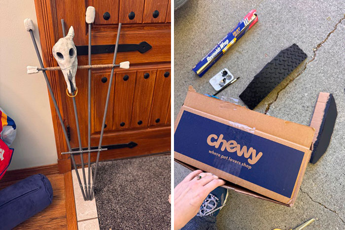 DIY props and a Chewy box prepared for a Mad Max Furry Road photoshoot.