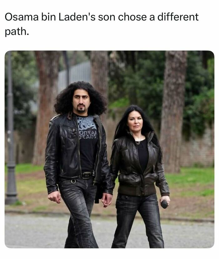 A fascinating story about Osama bin Laden's son walking through a park with a woman, both wearing black jackets