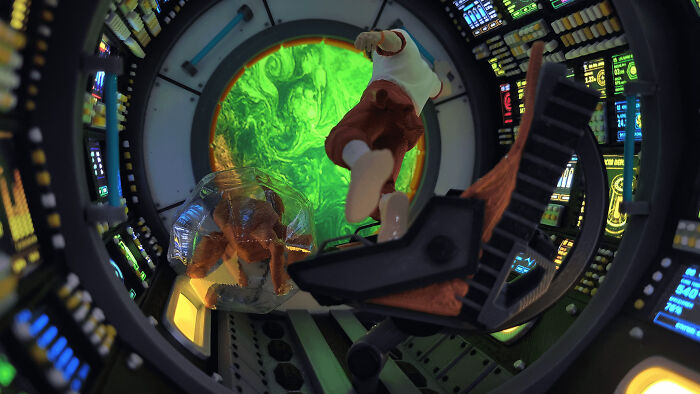 A detailed futuristic book nook depicting an astronaut inside a spaceship control room