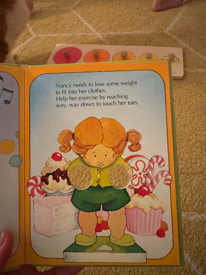 An old children's book with interactive elements, discovered as a thrift store find.