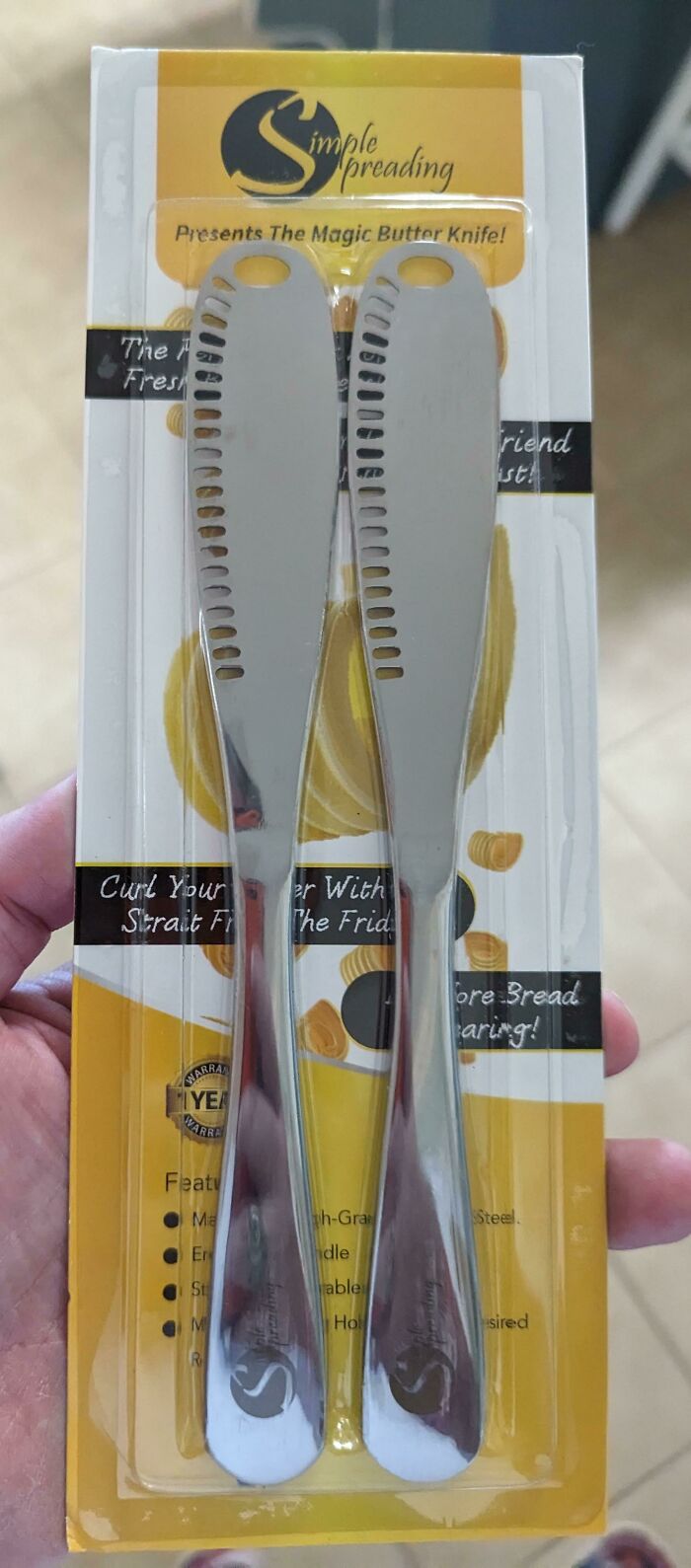 Butter knives in a blister pack illustrating bad packaging fails