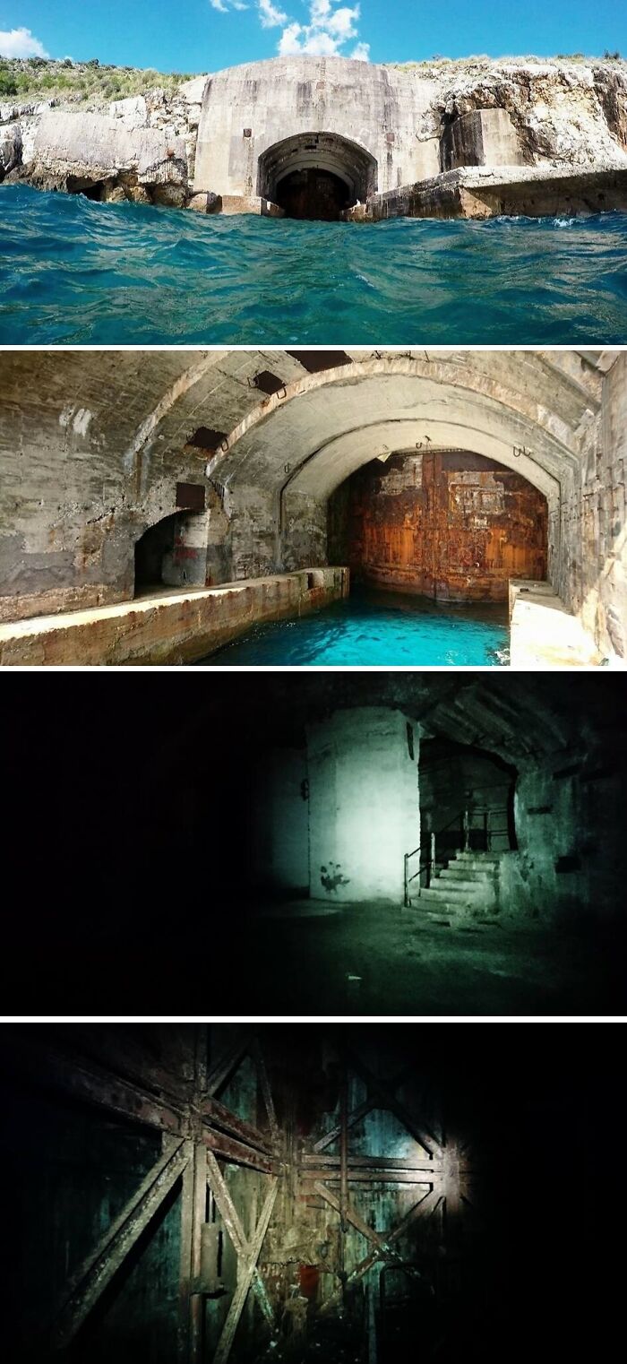 Abandoned submarine base tunnels, one of many things discovered at the bottom of the ocean