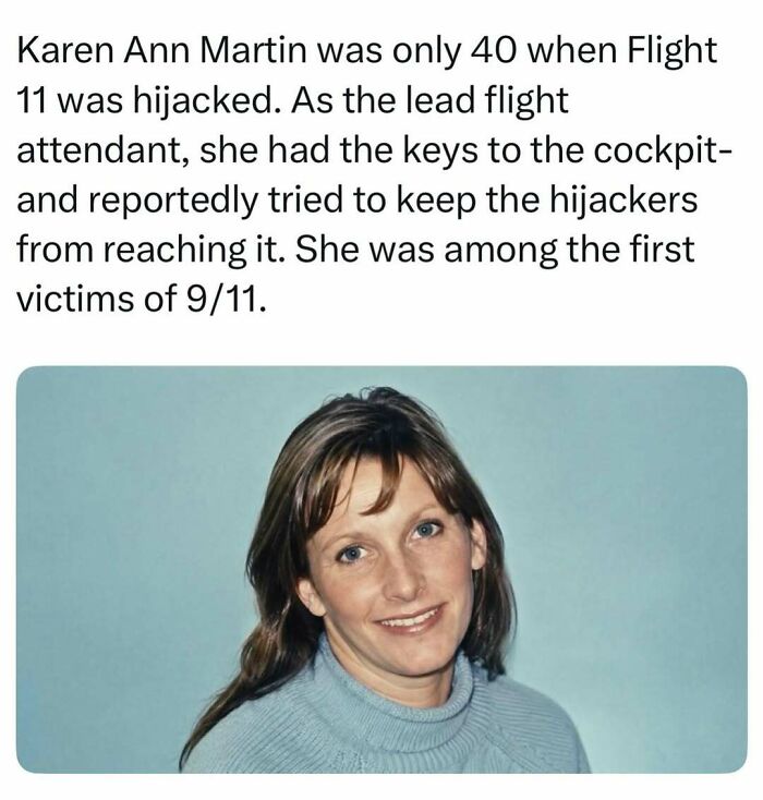 Portrait of flight attendant Karen Ann Martin, representing fascinating stories and random finds from the internet.