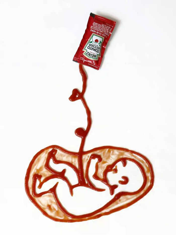 Sarah Rosado everyday food art of a baby fetus made with ketchup