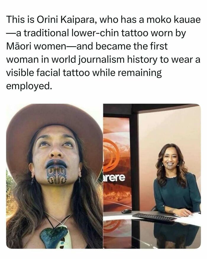 Journalist Orini Kaipara with a moko kauae tattoo, featured in a collection of fascinating stories.