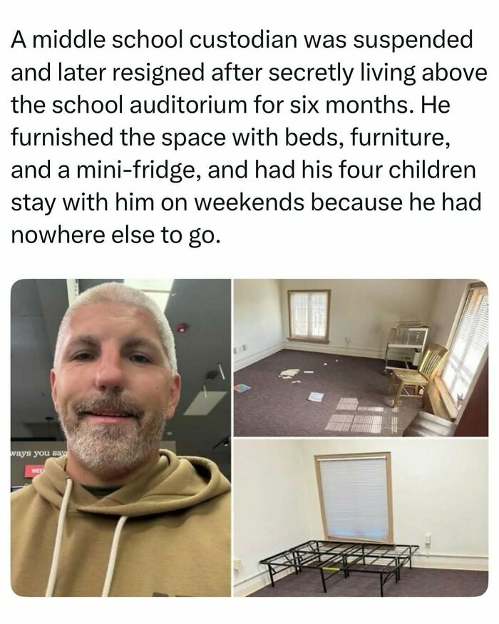 Custodian who lived in school auditorium secretly, one of the fascinating stories from the internet