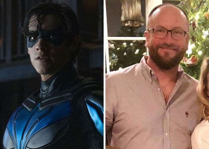 Actor in superhero costume alongside crew member, illustrating security fails on Hollywood sets.