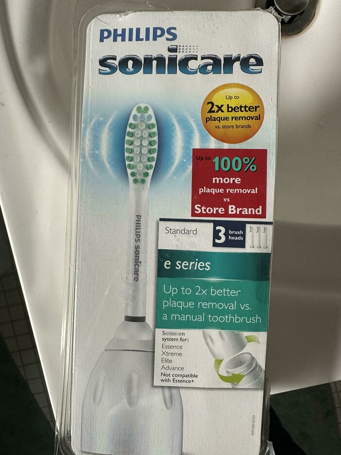 Philips Sonicare toothbrush package showing an embarrassing packaging fail typo and layout